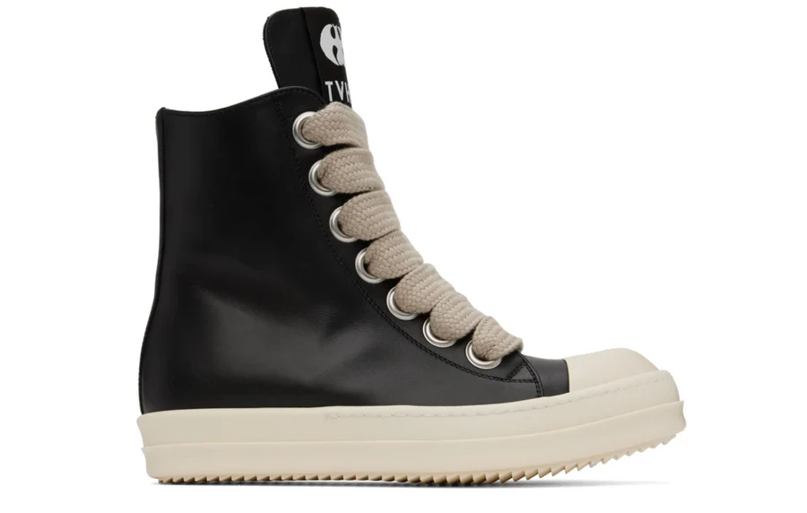 RICK OWENS BLACK 'TVHKB' EDITION JUMBO HIGH TOP SNEAKERS