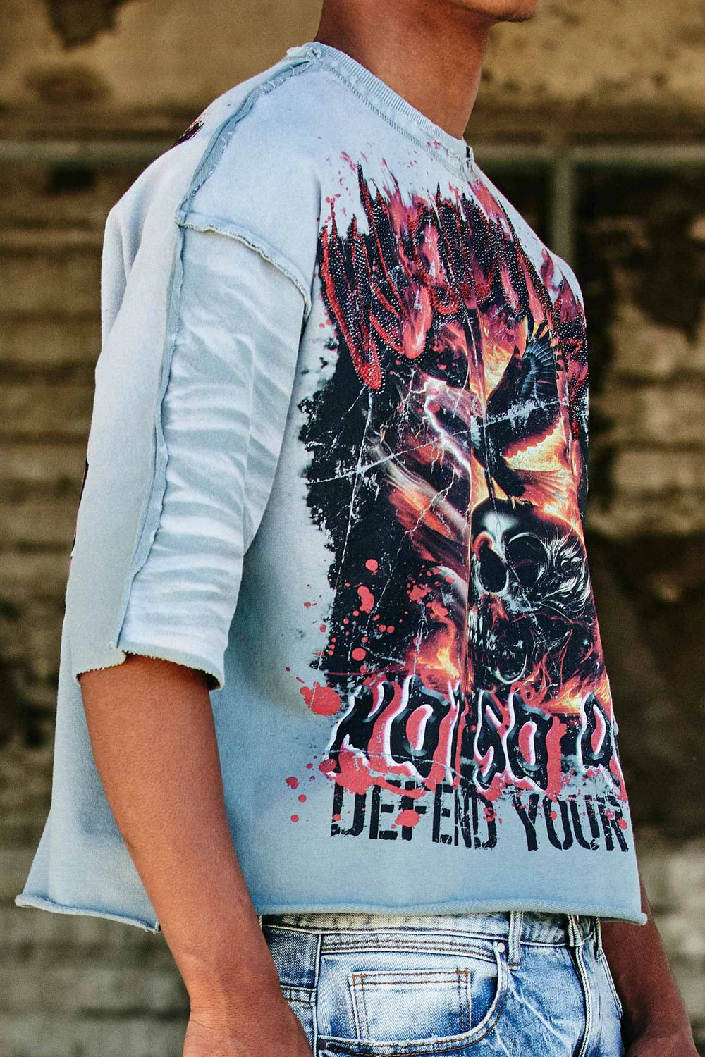 WARNING NOT SO QUIET BURNING SKY CROPPED TEE