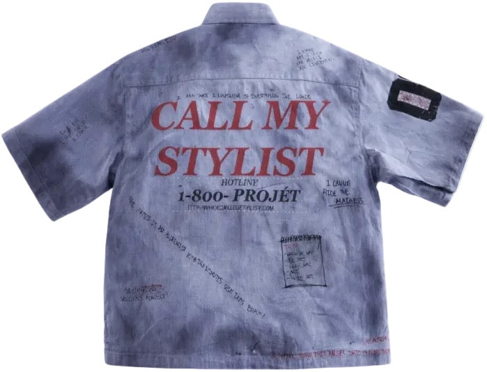 “CALL MY STYLIST” pinstriped button up