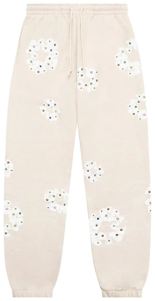 Denim Tears Rhinestone Cotton Wreath Sweatpants 'Oatmeal