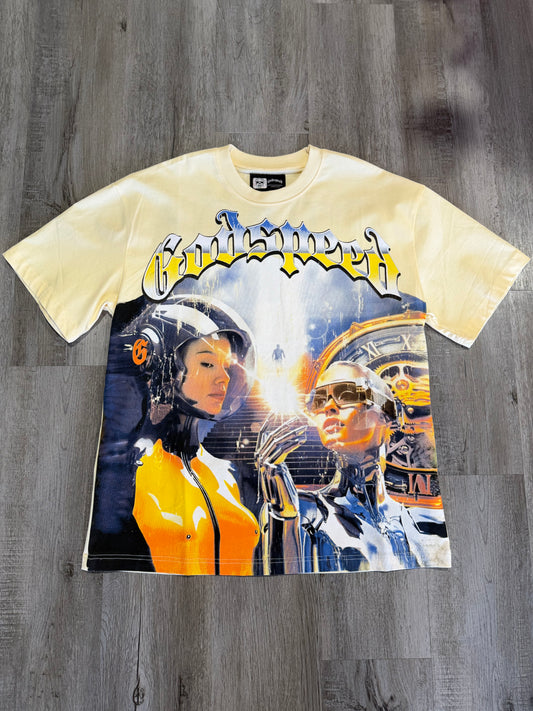 Godspeed T-shirts Astronaut Robot Printed Cotton Casual Short Sleeve
