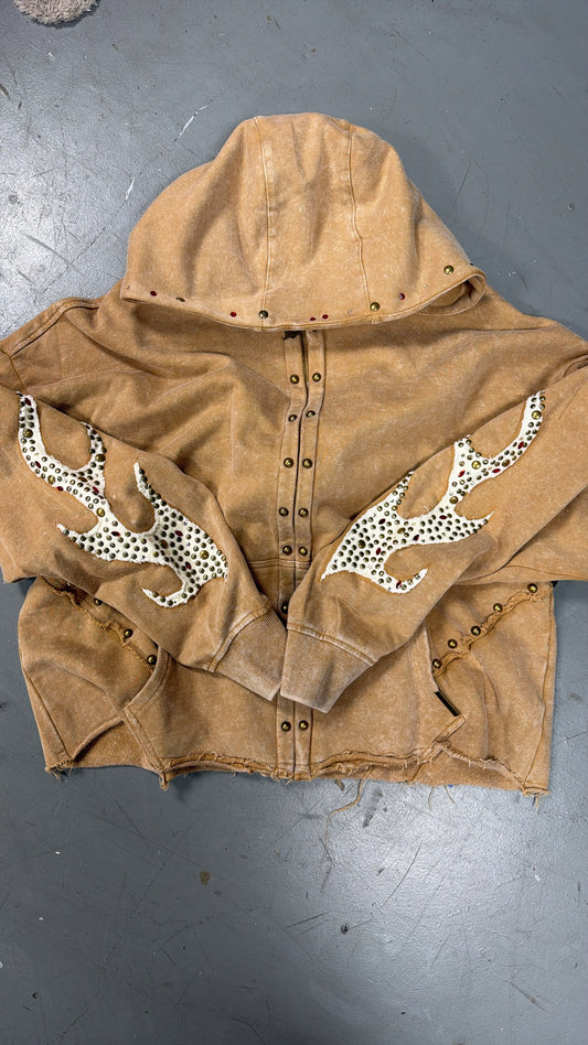R3BEl Rhinestone Gem Brown Hoodie