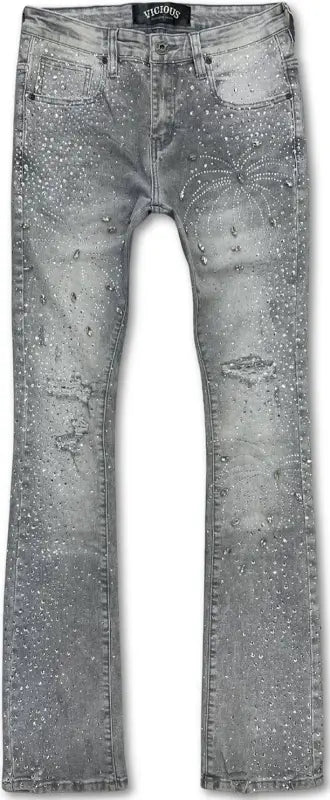 Kings & Queens Vicious Denim Embellished Rhinestone Stacked Jeans