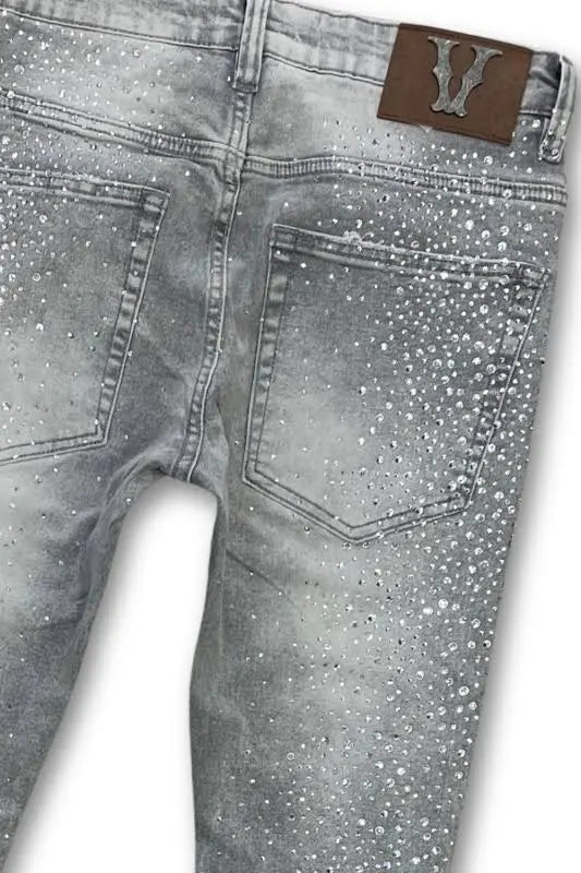 Kings & Queens Vicious Denim Embellished Rhinestone Stacked Jeans