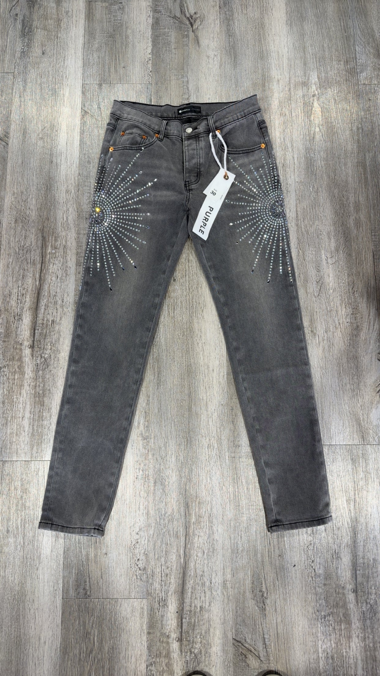 Purple Grey wash Star RhineStone jeans