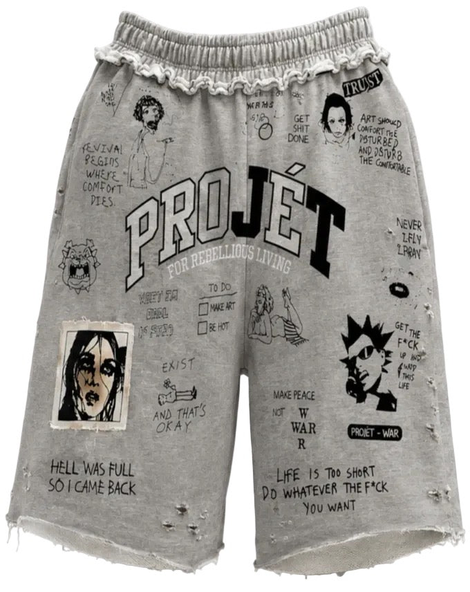 “FOR REBELLIOUS LIVING” sweatshorts