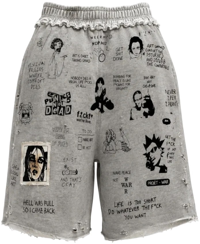 “FOR REBELLIOUS LIVING” sweatshorts