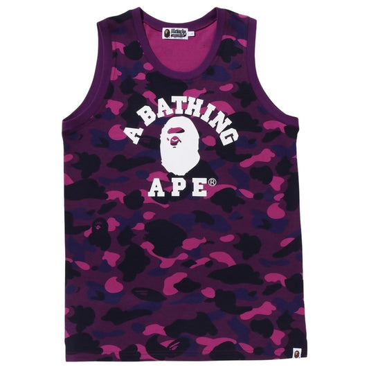 A BATHING APE MEN COLOR CAMO COLLEGE TANK TOP (PURPLE)